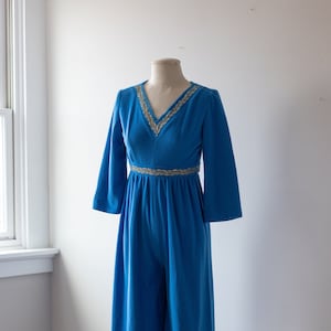 Size S, 1970s Blue Fleece Lounge Romper by Evelyn Pearson