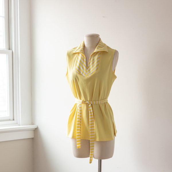Size M/L, 1970s Sunny Yellow Belted Tunic Top