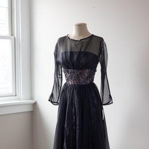 Size XS/S, 1950s Handmade Sheer Black and Pink Layered Evening Dress image 1