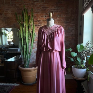 Size XS/S, 1970s Dusty Rose Poly Maxi Dress w/Batwing Cutout Sleeves / DR157 image 1