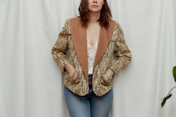 Size L, 1940s Neutral Toned Chenille Bouclé Jacket