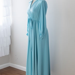 Size M/L, 1970s Iris Blue Long Sleeve Tie Waist Night Dress image 3