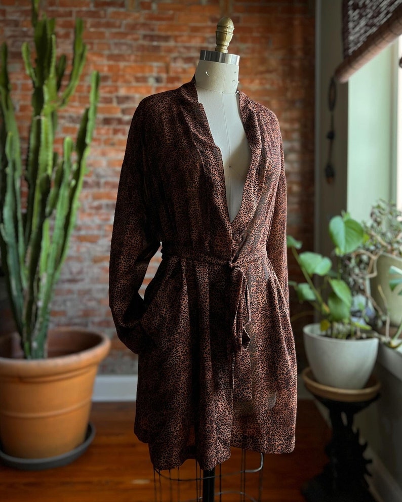 Size S-L, 1990s Victoria's Secret Sheer Animal Print Robe w/Attached Tie Belt / R126 image 1