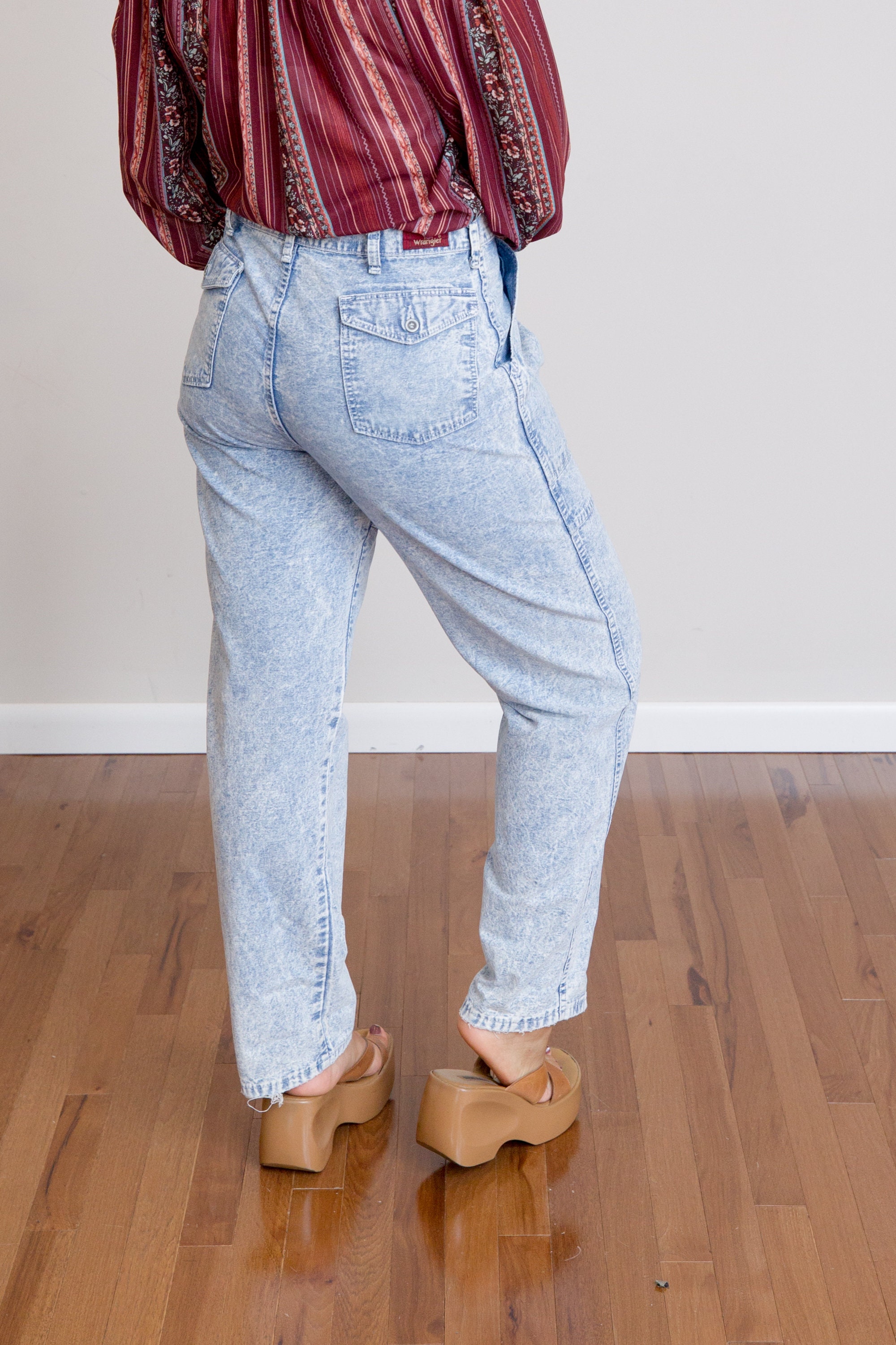 Size L, 1980s Pleated Stonewashed Denim Jeans by Wrangler — Stash Vintage