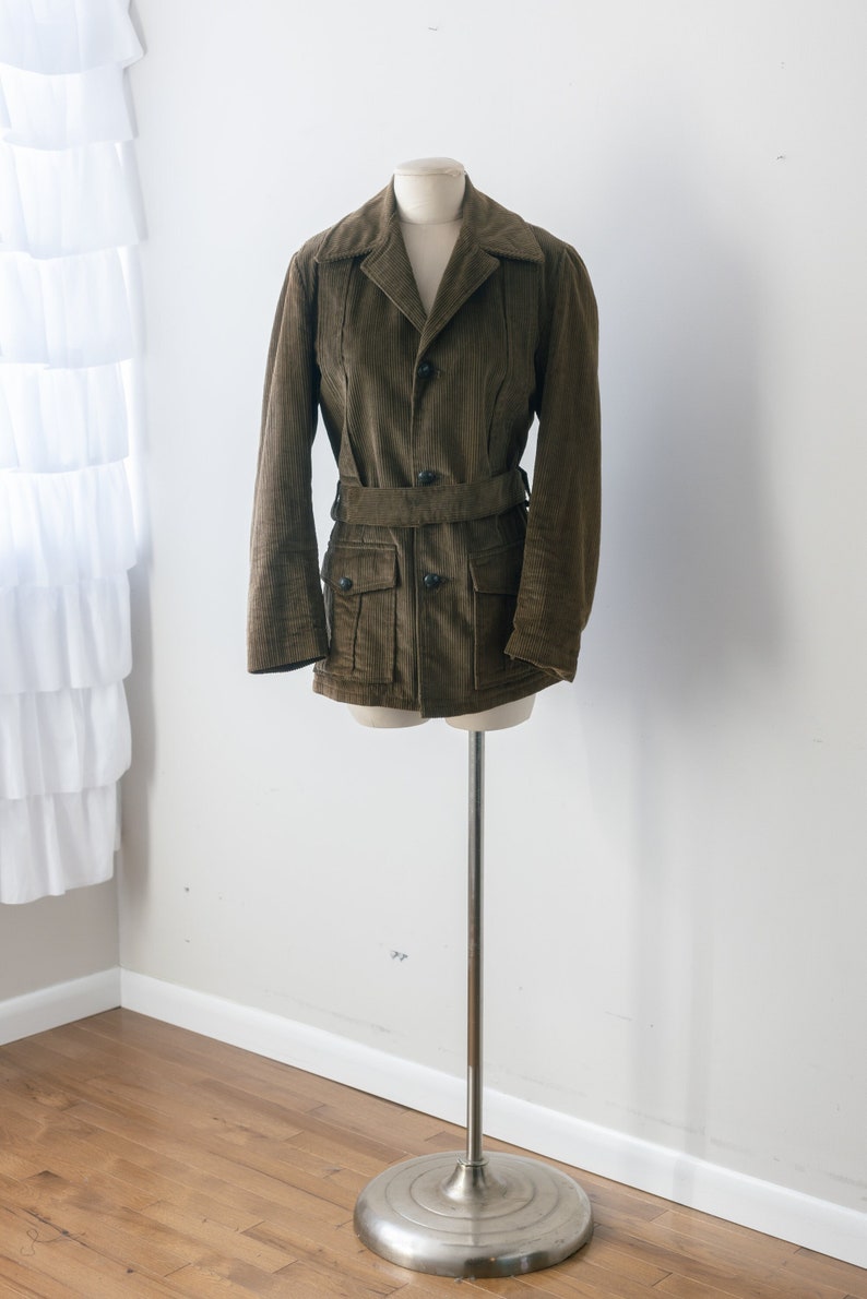 Size L, 1960s Olive Brown Corduroy Jacket with Belt image 1