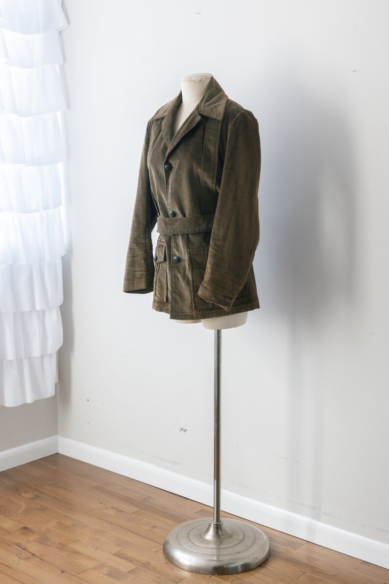 Size L, 1960s Olive Brown Corduroy Jacket with Belt image 2