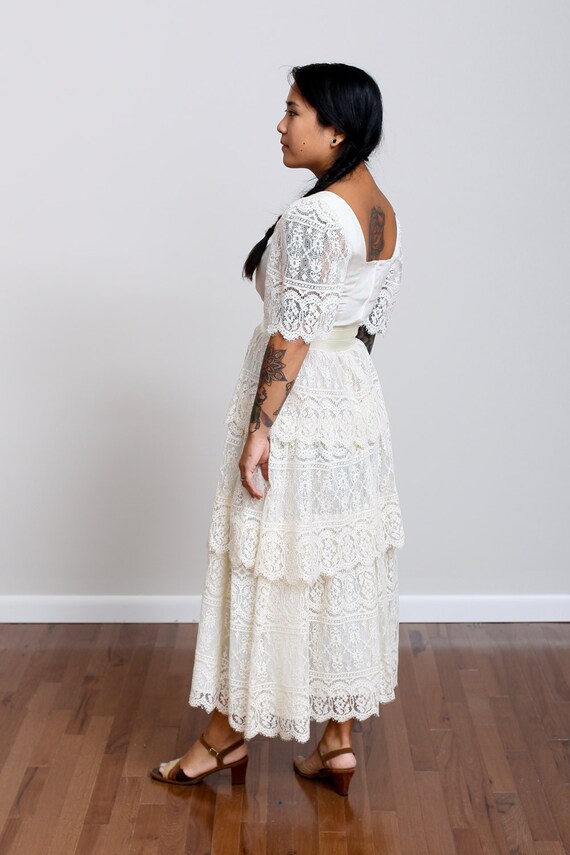 Size S, 1970s Spanish Style Layered Lace Cream Bo… - image 4