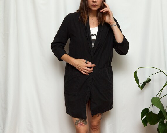 Size M, 1980s Black Cotton Artists Smock Blazer