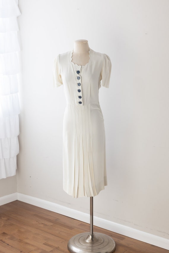 Size M, 1940s Cream Silk Dress & Bolero Set