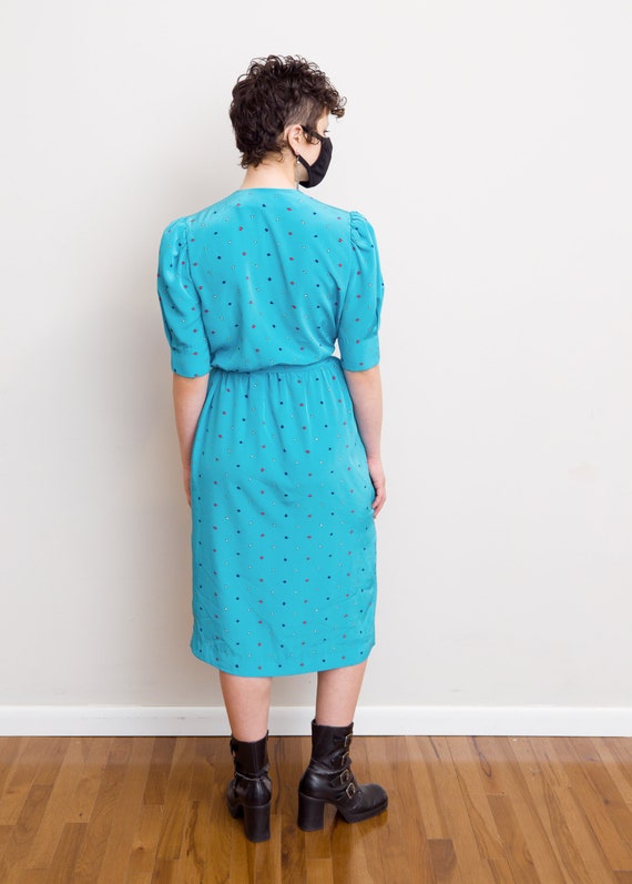 Size M, 1990s Turquoise Wrap Secretary Dress - image 8