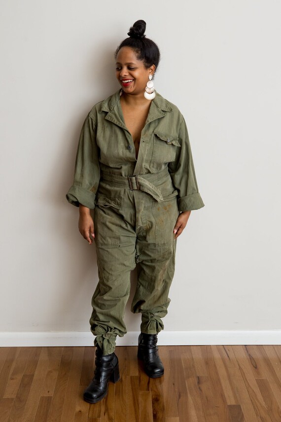 Size L • 1940s WWII Olive Green Denim Jumper Fligh