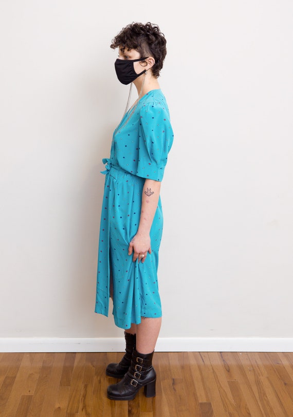 Size M, 1990s Turquoise Wrap Secretary Dress - image 7