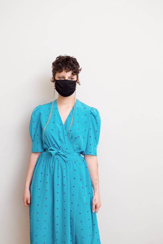 Size M, 1990s Turquoise Wrap Secretary Dress - image 3