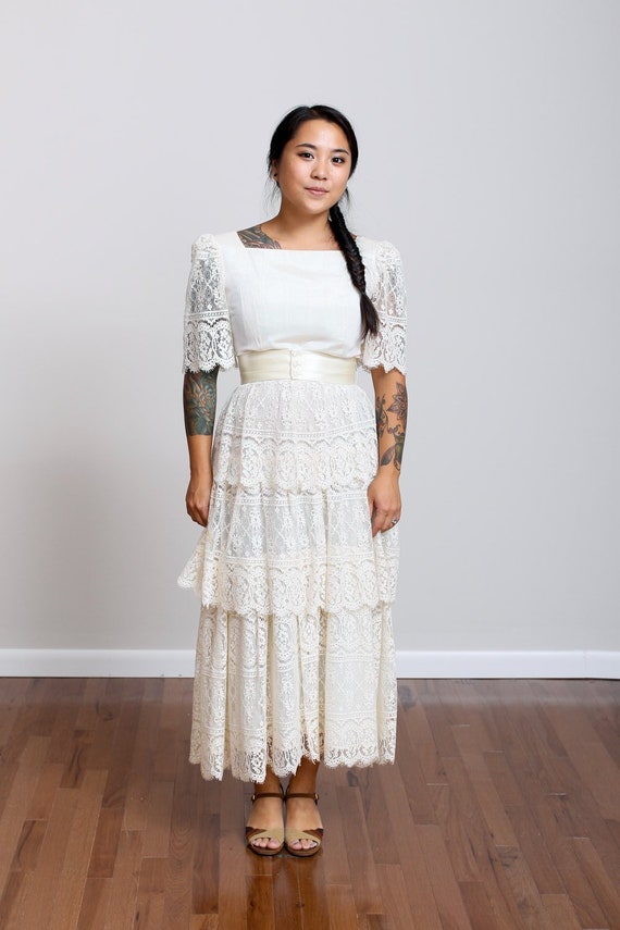 Size S, 1970s Spanish Style Layered Lace Cream Bo… - image 2