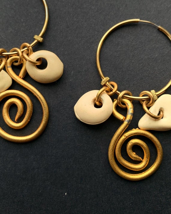 003 - 1980s Gold Toned Bohemian Spiral Hoop Earri… - image 3