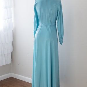 Size M/L, 1970s Iris Blue Long Sleeve Tie Waist Night Dress image 2