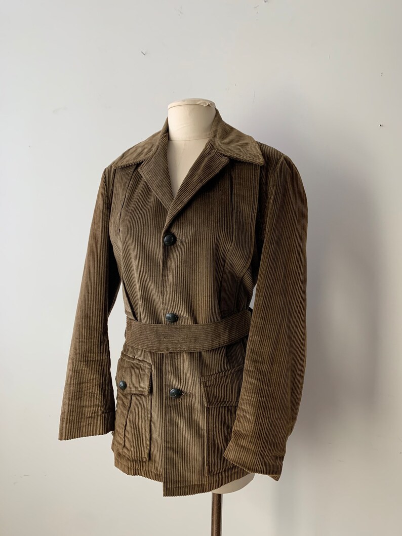 Size L, 1960s Olive Brown Corduroy Jacket with Belt image 6