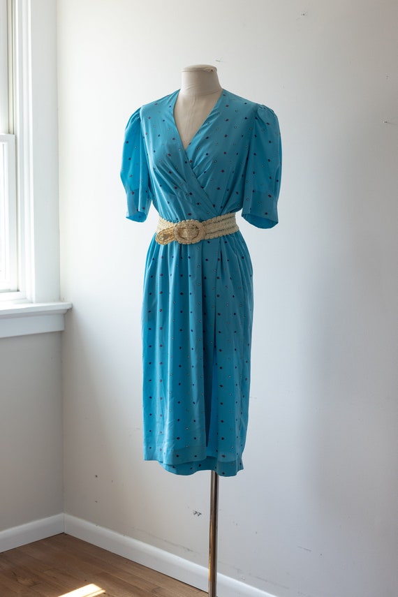 Size M, 1990s Turquoise Wrap Secretary Dress - image 1