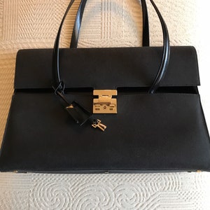 Black Gucci Canvas with Leather Trim Handbag