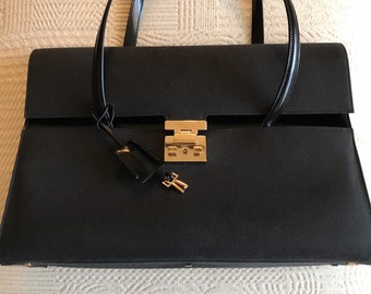 Black Gucci Canvas with Leather Trim Handbag
