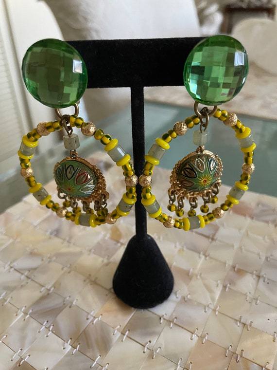 Green and yellow earrings