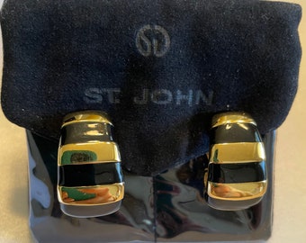 St John gold and black enameled earrings