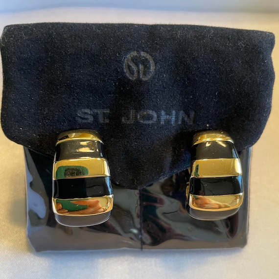 St John gold and black enameled earrings