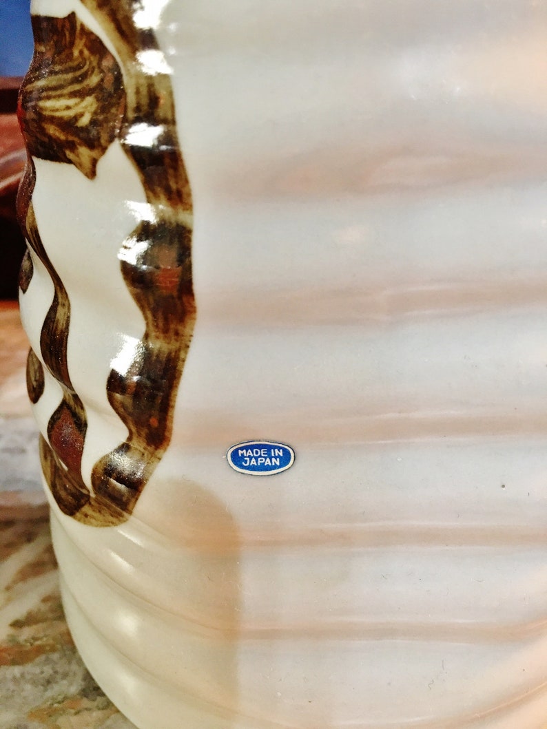 with Ribbed Design and Rope on Neck Vintage Japanese Ceramic Pitcher Saki or Water Circa 1970/'s