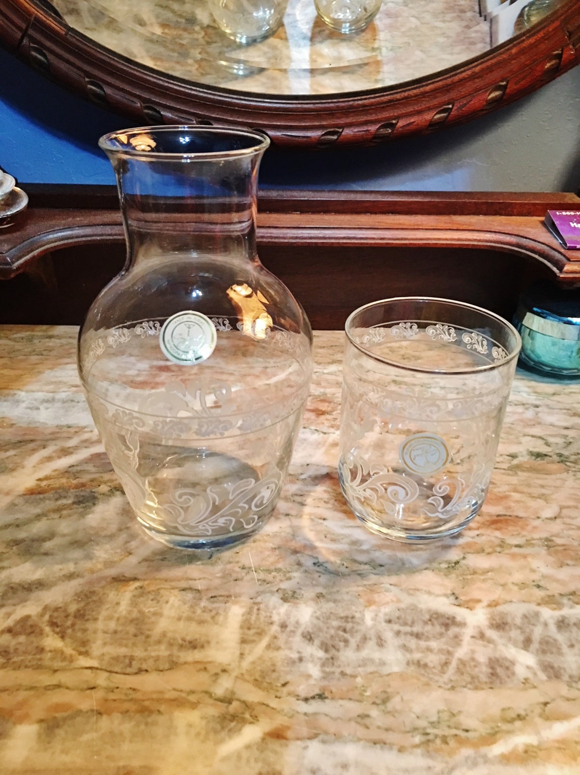 Vintage Handcrafted Crystal Nightstand Water Carafe and Glass Etsy