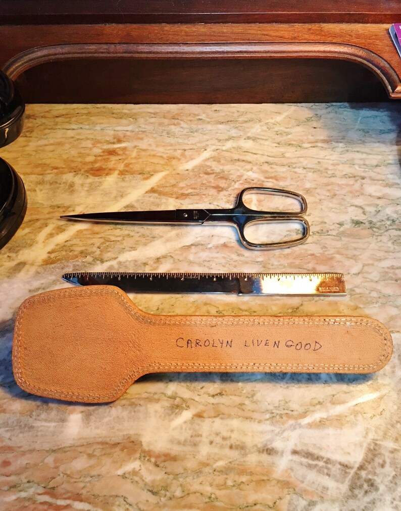 Vintage Letter Opener Ruler and Scissors in Cowhide Sheath Etsy
