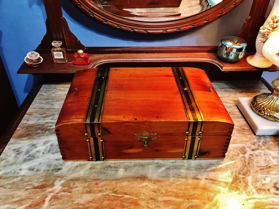 Vintage Hand Made Wooden Trinket Jewelry Chest Box
