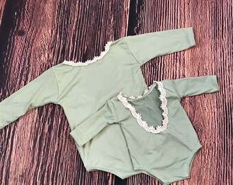 sage green baby romper