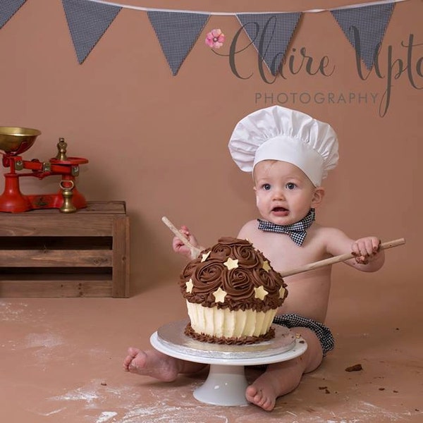 cake smash chef theme outfit diaper cover & bowtie bunting available  photo prop boy-girl - newborn - TODDLER photo prop