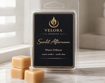 Pastillas de cera aromáticas Velora, fragancia cálida para el hogar, aroma intenso de tarde soleada y ámbar acogedor.