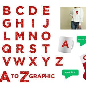 Tema navideño Monograma Letras gráficas / Copos de nieve rojos / Descarga digital / Ilustración gráfica PNG / Clipart / Alfabeto .PNG