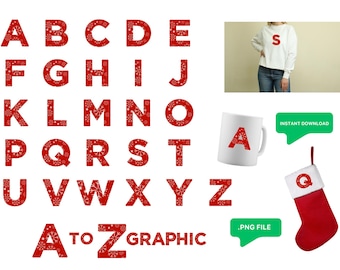 Christmas Snowflake Monogram Letters: Red Alphabet Clipart (Digital Download)