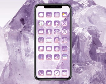 Purple Amethyst Quartz I iOS 14 App Icons iPhone | Purple Aesthetic Crystal Minimalist