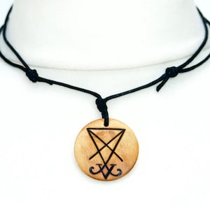 Lucifers Sigil Necklace Pendant Handmade Personalised, Seal of Satan Wooden Choker, Satanic Jewellery, Goth, Witch