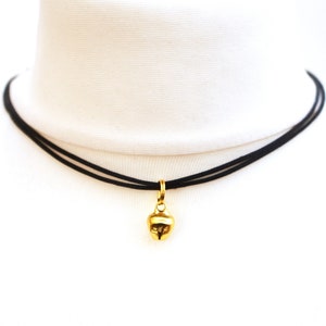 Cat Bell Choker in Silver or Gold, Rope Necklace, Ladies Kitten Collar on Adjustable Cord, Gothic Jewellery Gift image 8