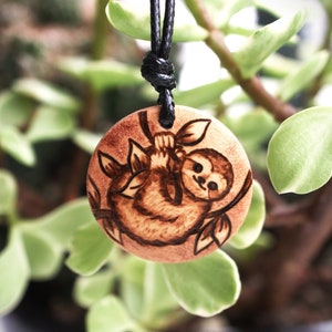Sloth Necklace Gift for Her or Him, Handmade Wooden Personalised Pendant Charm