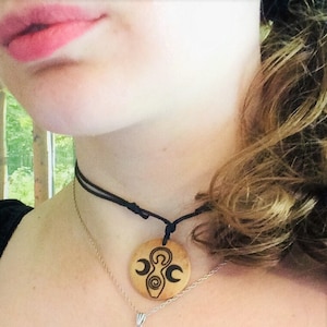 Pagan Goddess Necklace Pendant Wiccan Gaia Jewellery Handmade Wooden Witch Gifts