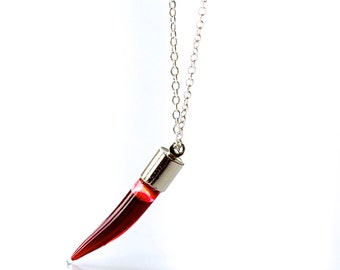 Blood Vial Necklace Vampire Jewellery Tooth Shaped Glass Fangs Potion Pendant Choker Gothic Dracula Jewellery Gift Empty Vial Screw Top