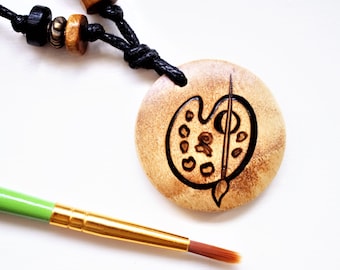 Paint Palette Necklace Wooden Handmade Pendant