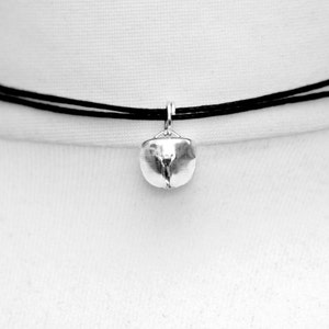 Cat Bell Choker in Silver or Gold, Rope Necklace, Ladies Kitten Collar on Adjustable Cord, Gothic Jewellery Gift Silver