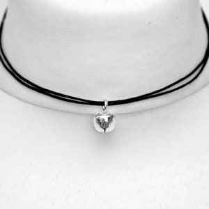 Cat Bell Choker in Silver or Gold, Rope Necklace, Ladies Kitten Collar on Adjustable Cord, Gothic Jewellery Gift image 1