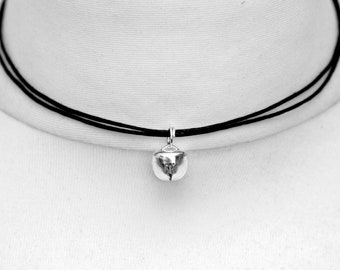 Cat Bell Choker in Silver or Gold, Rope Necklace, Ladies Kitten Collar on Adjustable Cord, Gothic Jewellery Gift