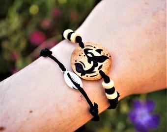 Orca Bracelet Wooden Charm, Personalised Engraved Jewellery, Killer Whale Anklet