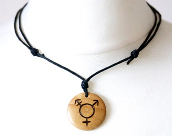 Transgender Necklace Transgender Gift ftm mtf Transgender Pride Jewellery Trans Symbol Gift Transgender Pendant Gender Neutral Wood Pendant