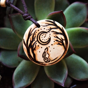 Moon Gazing Hare Pendant Rabbit Necklace Wiccan Jewellery Pagan Gifts Wood Burned Choker Woodland Nature Mystical Gift