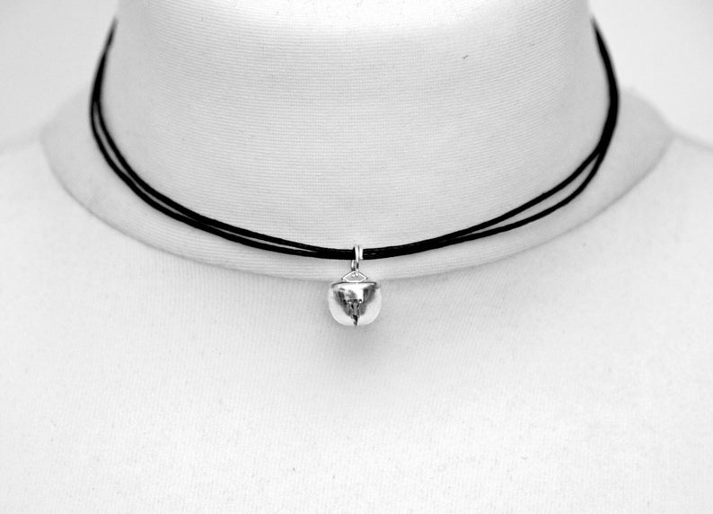 Cat Bell Choker in Silver or Gold, Rope Necklace, Ladies Kitten Collar on Adjustable Cord, Gothic Jewellery Gift image 4